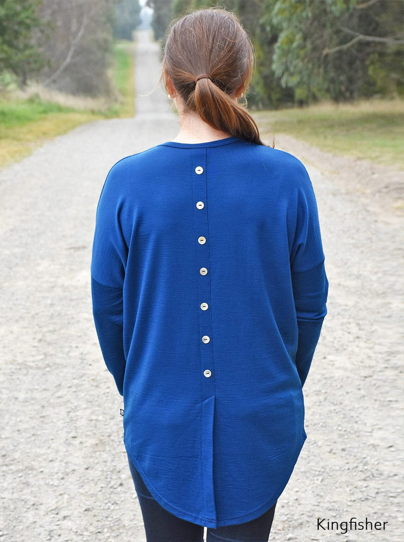 Mid - Merino Button Detail Top - Glowing Sky New Zealand