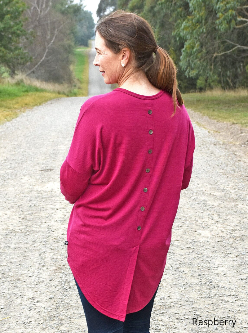 Mid - Merino Button Detail Top - Glowing Sky New Zealand