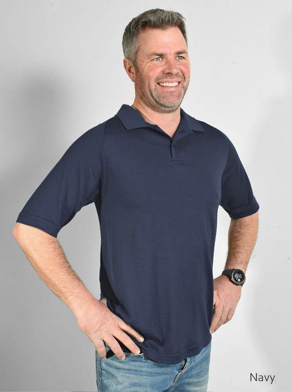 Mid - Merino Button Polo Shirt - Glowing Sky New Zealand