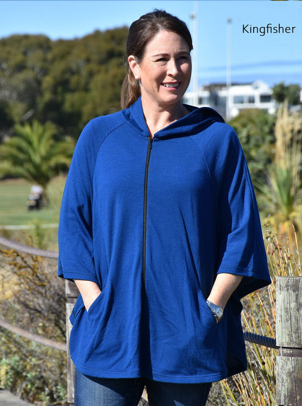 Outer - Merino Hooded Zip Poncho - Glowing Sky New Zealand