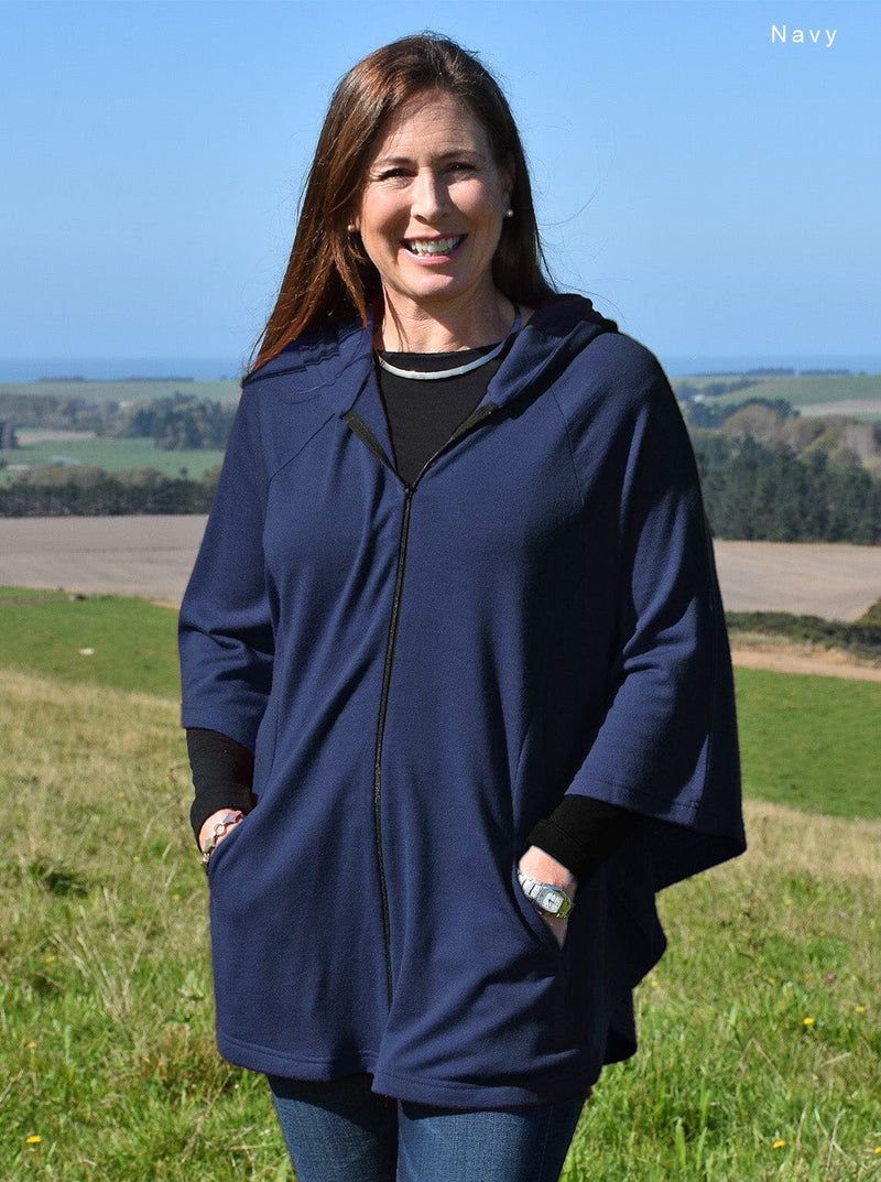 Outer - Merino Hooded Zip Poncho - Glowing Sky New Zealand