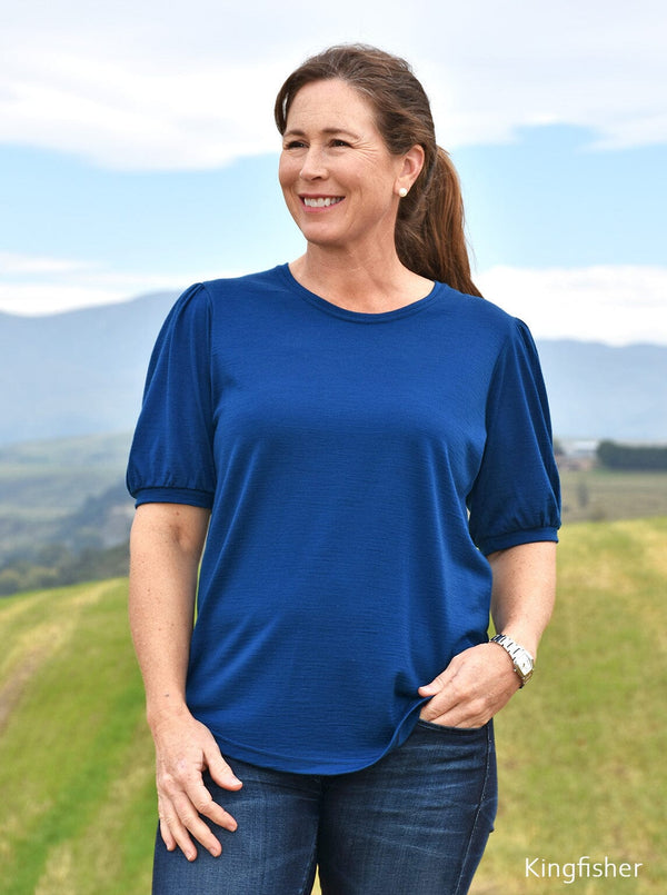 Mid - Merino Puff Sleeve Tee - Glowing Sky New Zealand