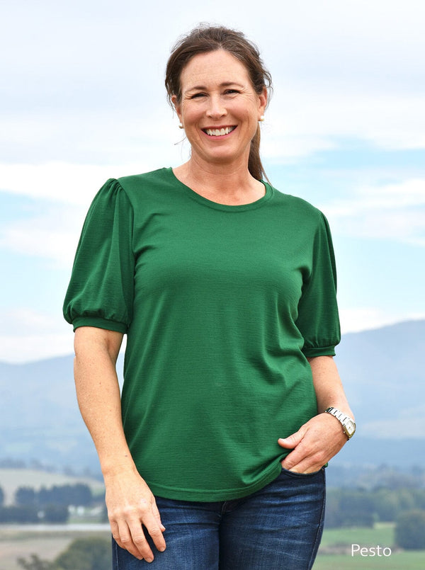Mid - Merino Puff Sleeve Tee - Glowing Sky New Zealand