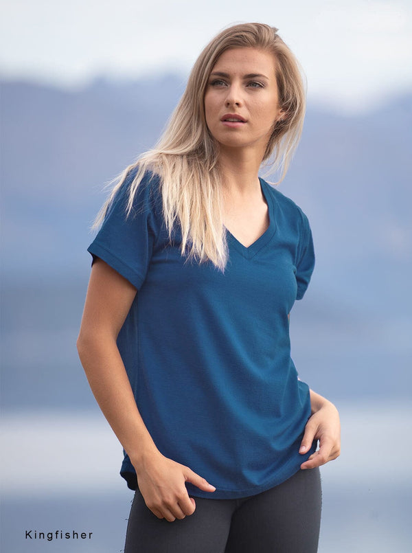 Mid - Merino V-Neck Relax Tee - Glowing Sky New Zealand