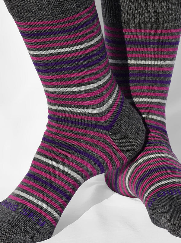 Accessories - S12 Pink Unisex Merino Stripe Sock - Glowing Sky New Zealand