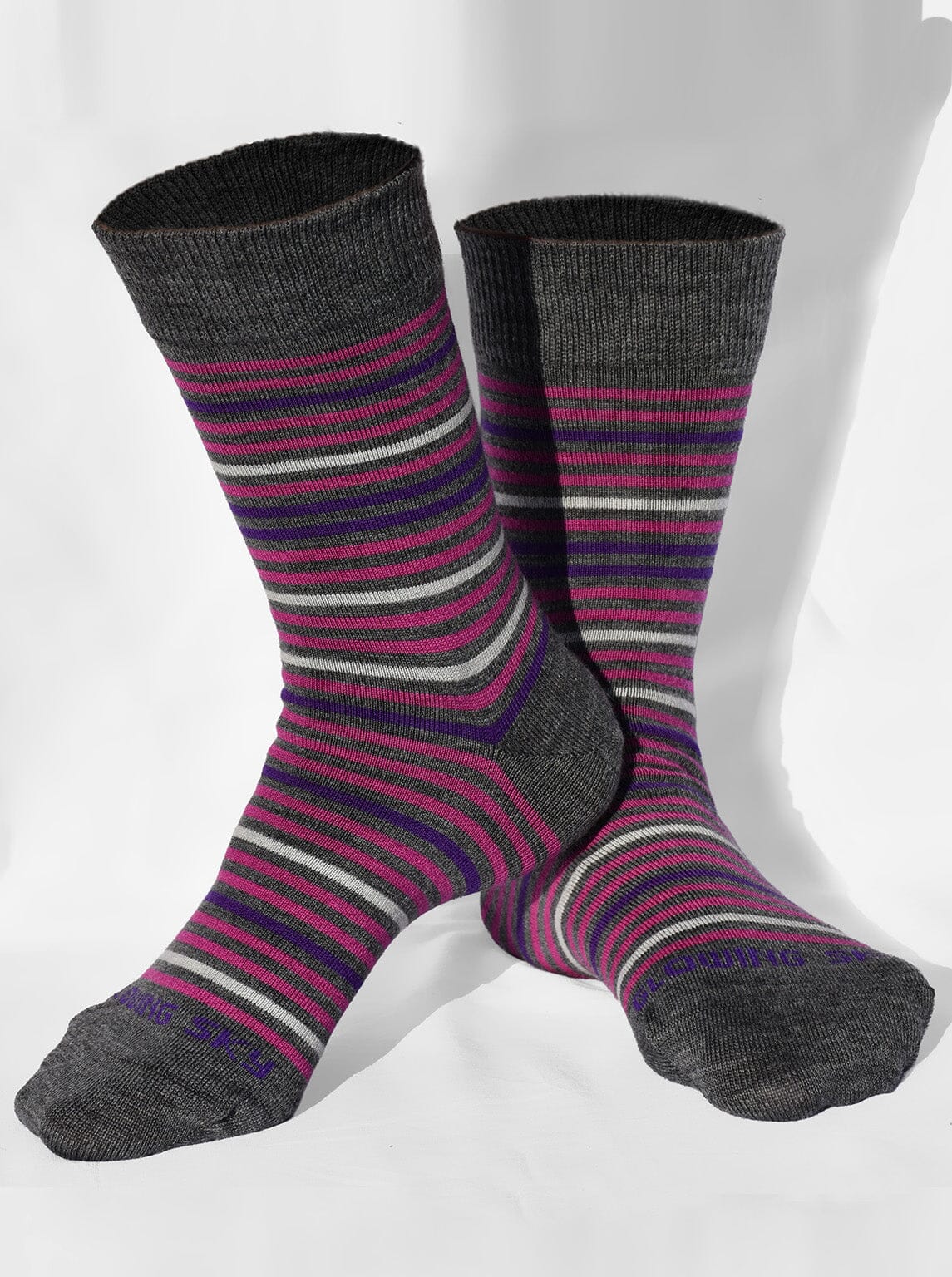 Pink flower striped sock main image 1