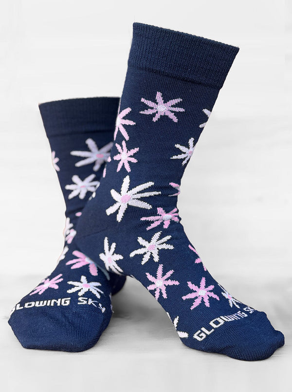 Accessories - S16 Navy Unisex Merino Flower Sock - Glowing Sky New Zealand