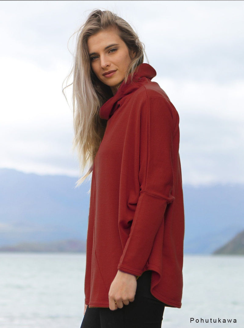 Outer - Merino Batwing Roll-neck Jersey - Glowing Sky New Zealand