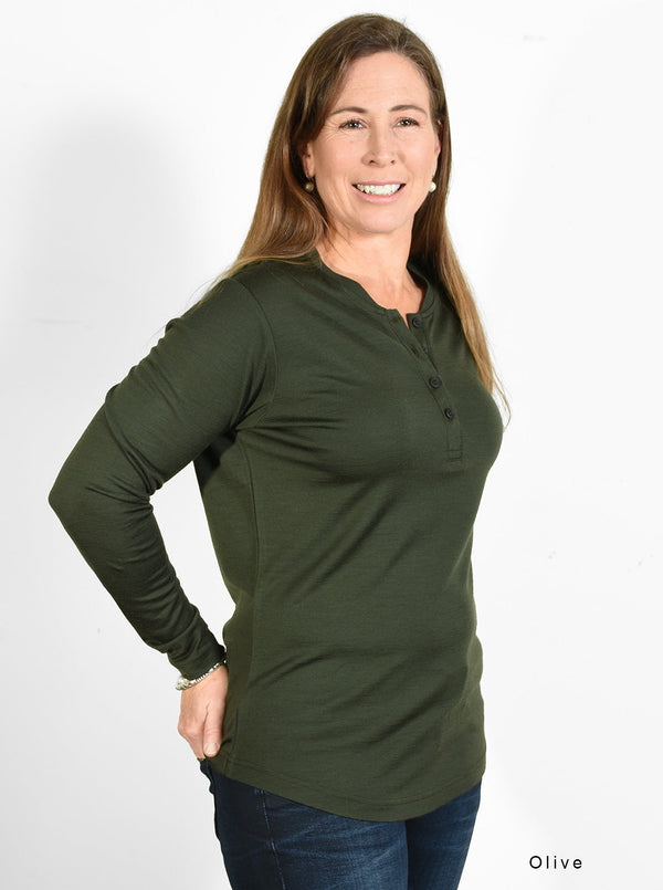 Mid - Merino Shaped Henley - Glowing Sky New Zealand