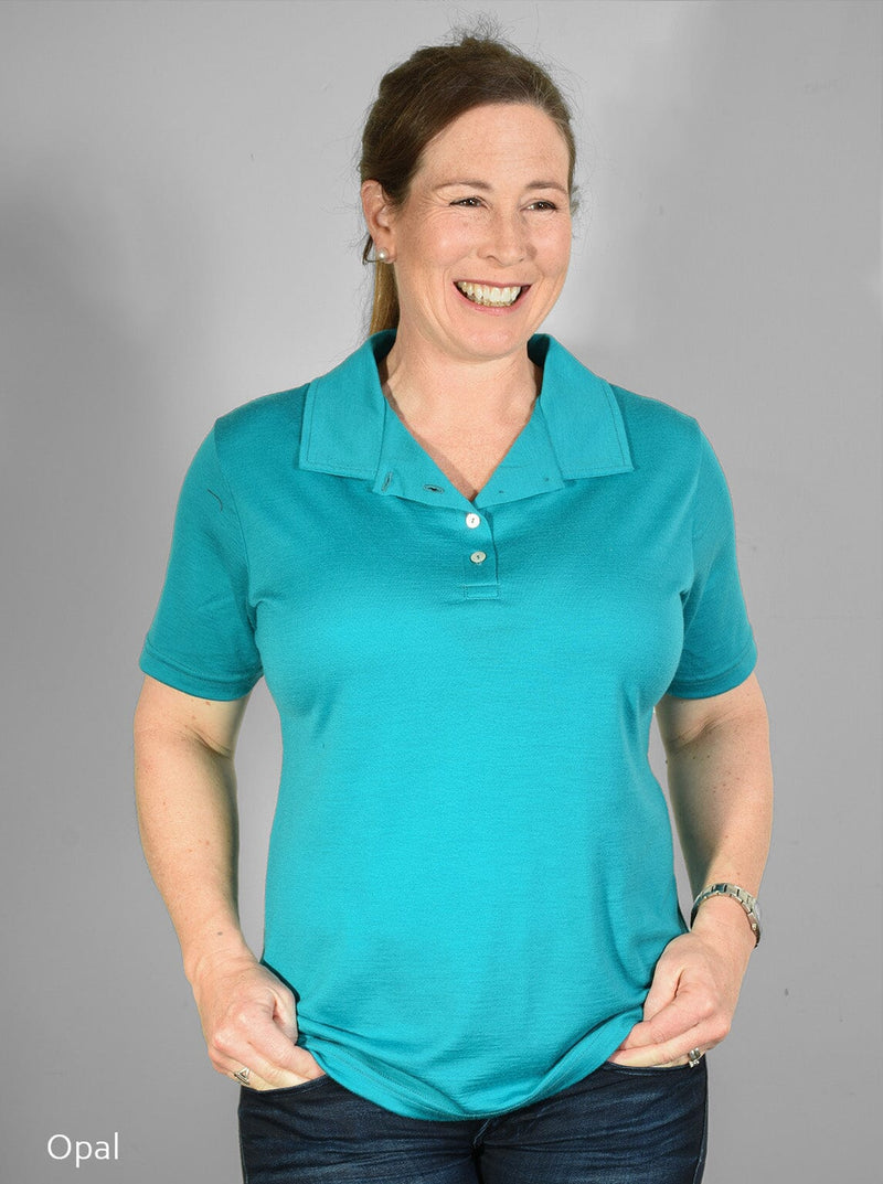 Mid - Merino Women's Button Polo Shirt - Glowing Sky New Zealand