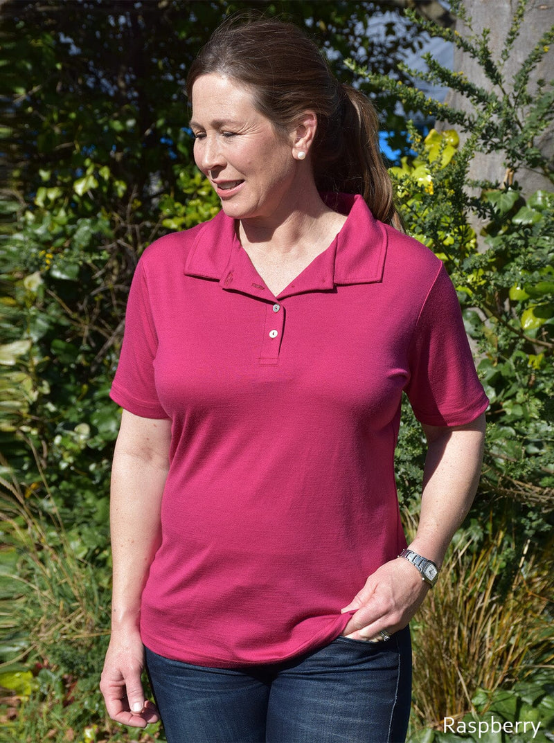 Mid - Merino Women's Button Polo Shirt - Glowing Sky New Zealand
