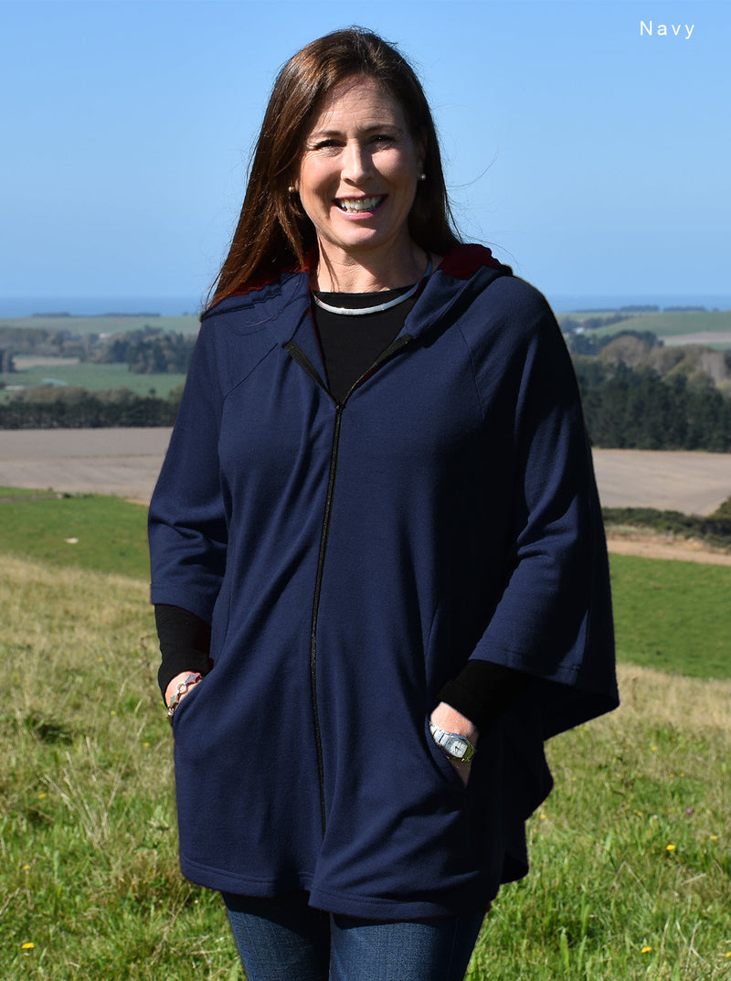 Outer - Merino Hooded Zip Poncho - Glowing Sky New Zealand